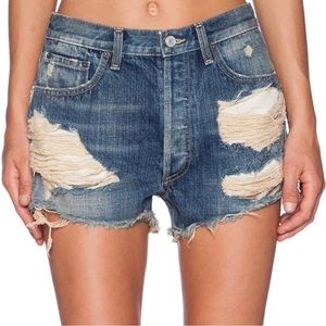 Agolde Anja Parker Cut Off Shorts in Maurice Distressed Denim Size 27